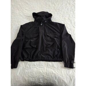 Layer 8 Short women Windbreaker Black Pullover Half zip Size L Packable Hooded